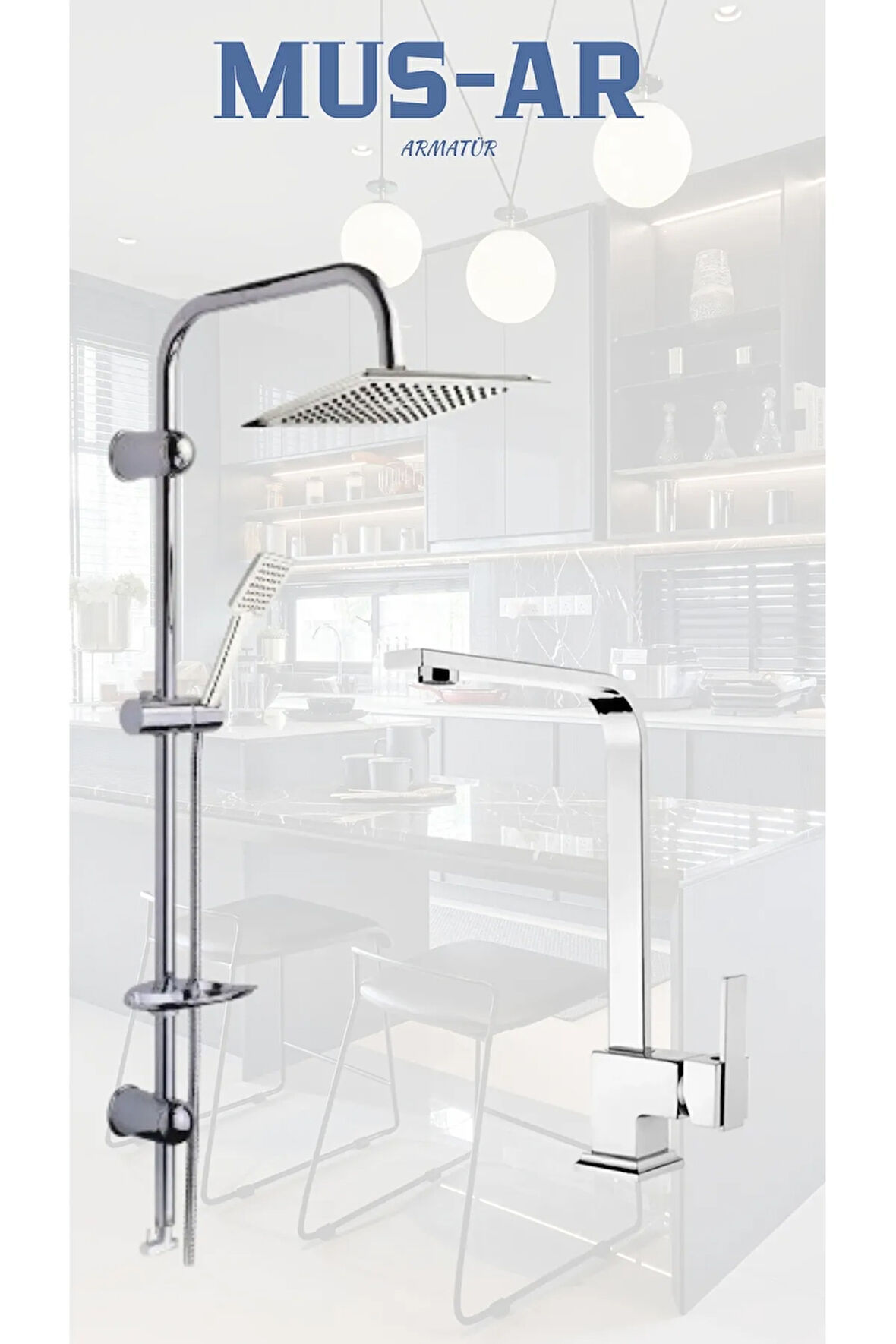 Krom Dubai Duş Robotu - Krom Kare Lavabo Bataryası