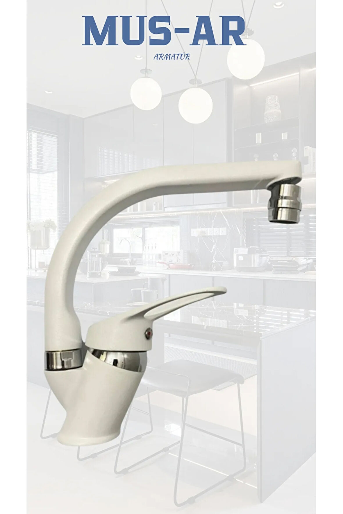 Beyaz Krom Oynar Başlıklı Banyo Lavabo Bataryası Musluğu Çift Su Girişli