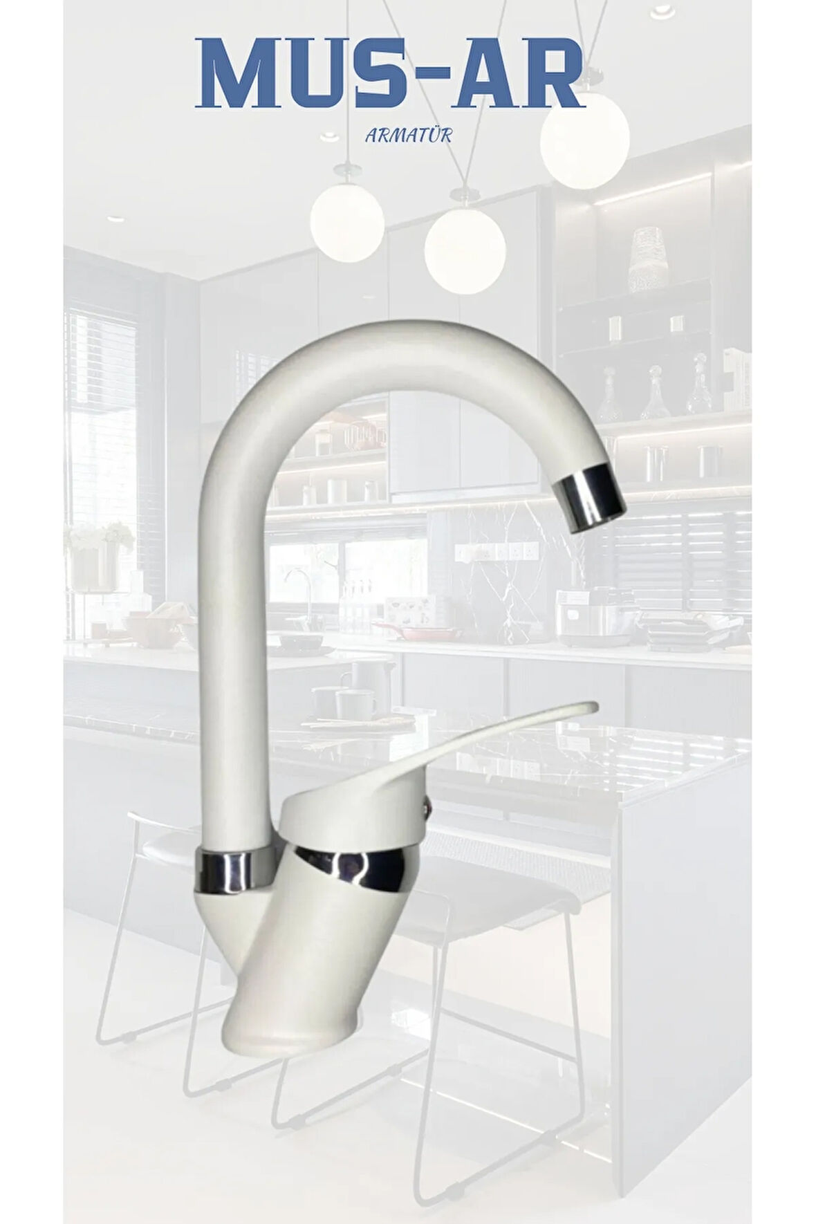 Beyaz Krom Lavabo Bataryası Çeşmesi Muluğu Çift Su Girişli