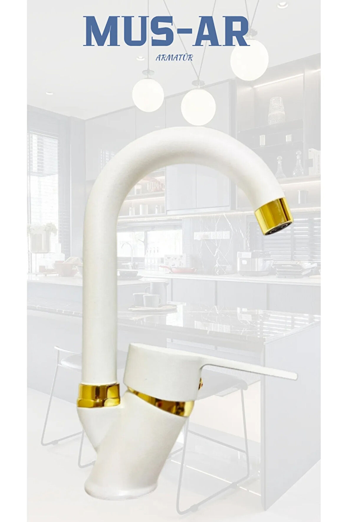 Beyaz Gold Baston Borulu Lavabo Bataryası