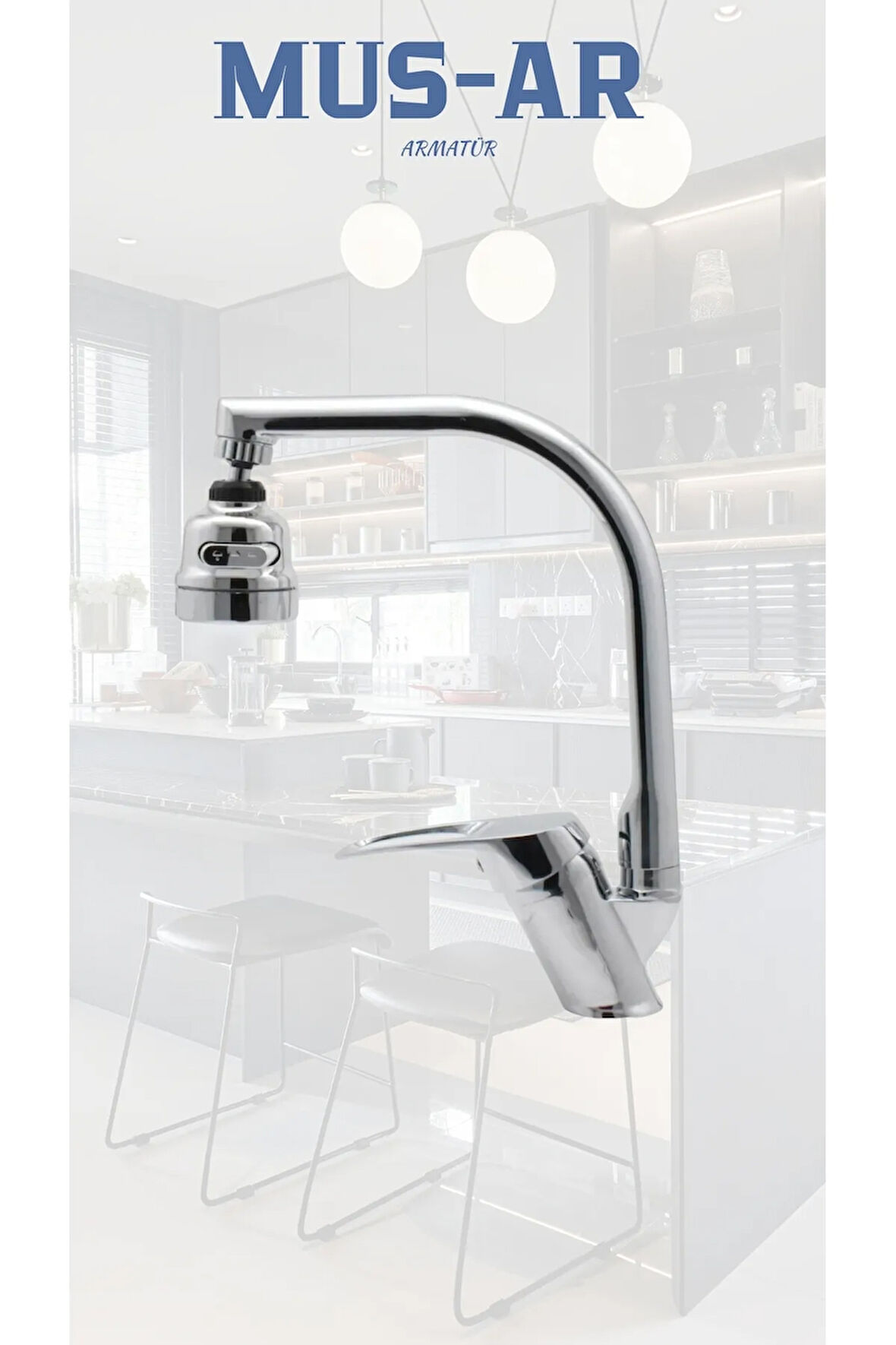 3 Fonksiyonlu Oynar Başlıklı Krom Mutfak Eviye Bataryası