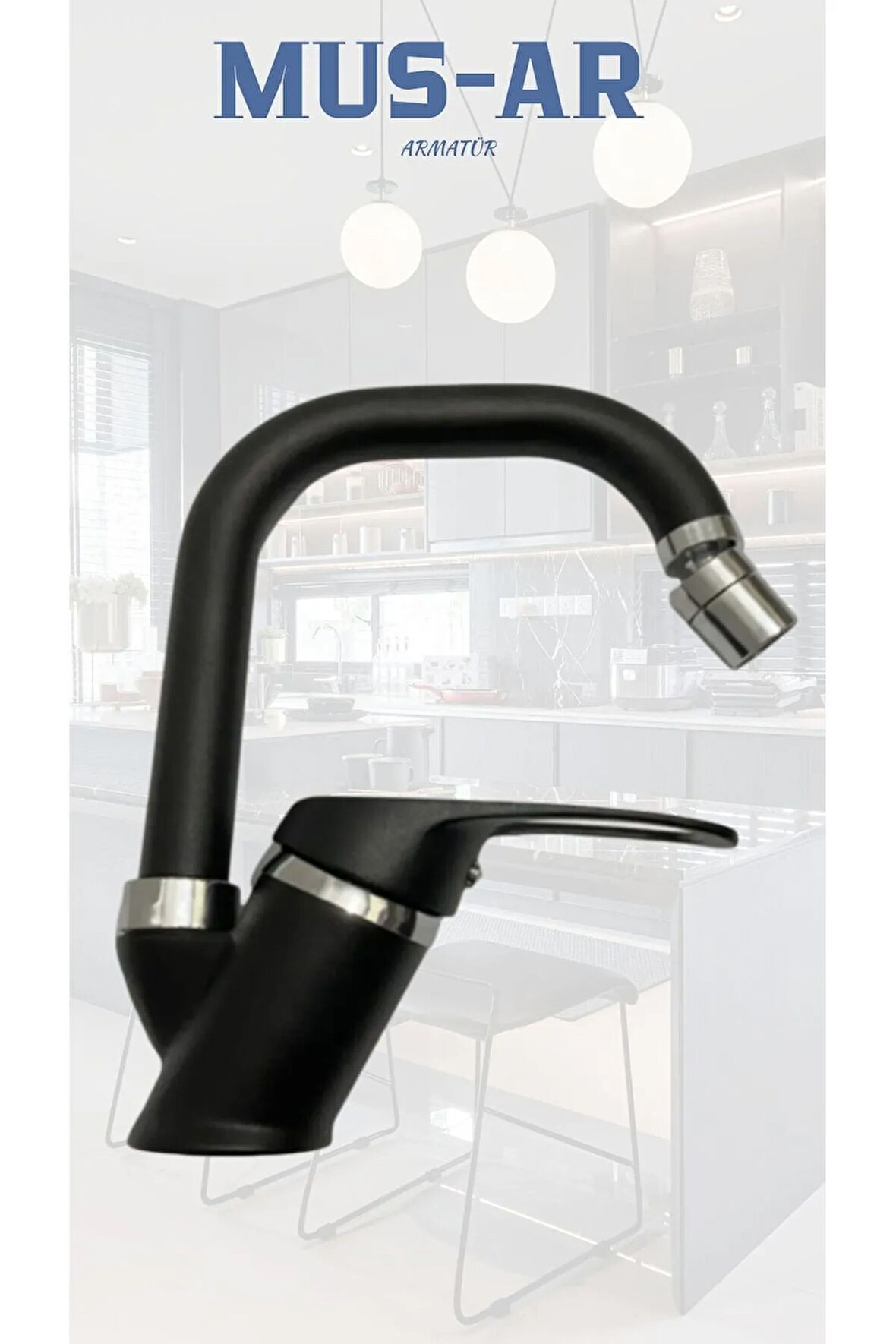 Siyah Krom Oynar Başlıklı Lavabo Bataryası