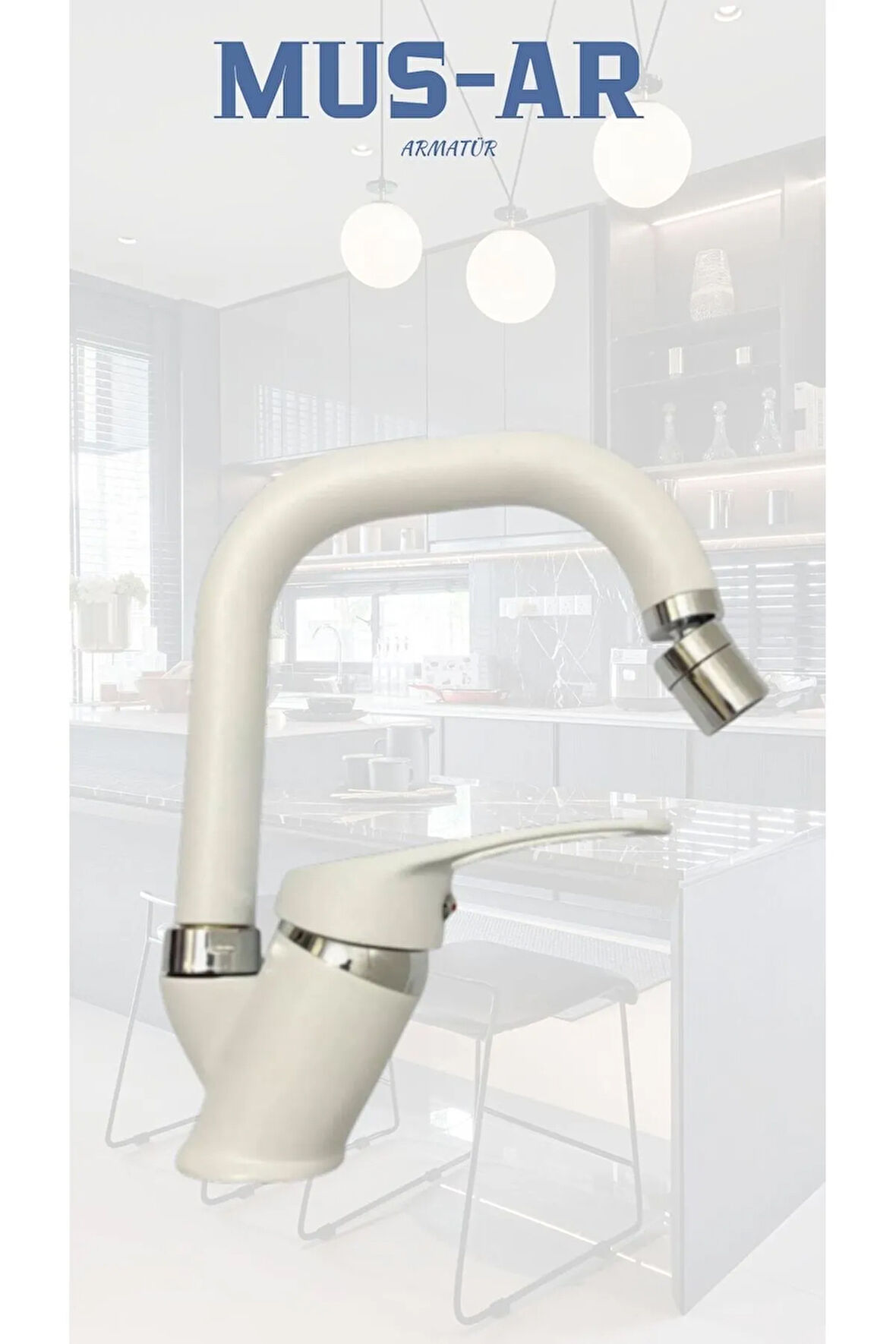 Beyaz Krom Oynar Başlıklı Lavabo Bataryası