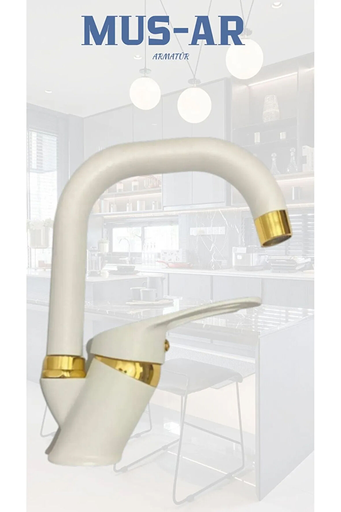 Beyaz - Gold Lavabo Bataryası