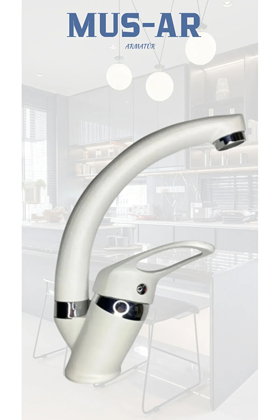 Beyaz Krom Lavabo Bataryası Çift Su Girişli