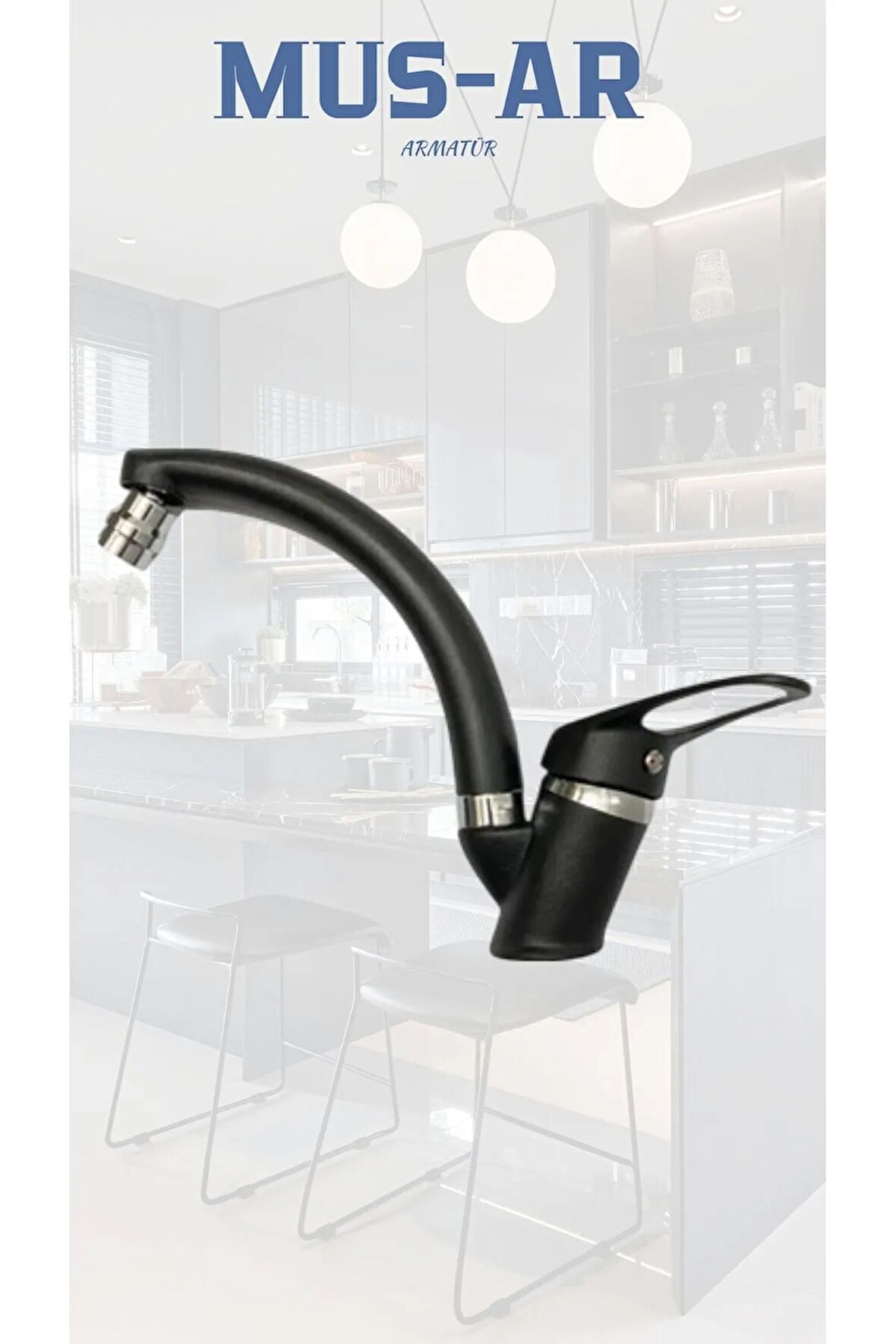 Siyah Krom Oynar Başlıklı Lavabo Bataryası