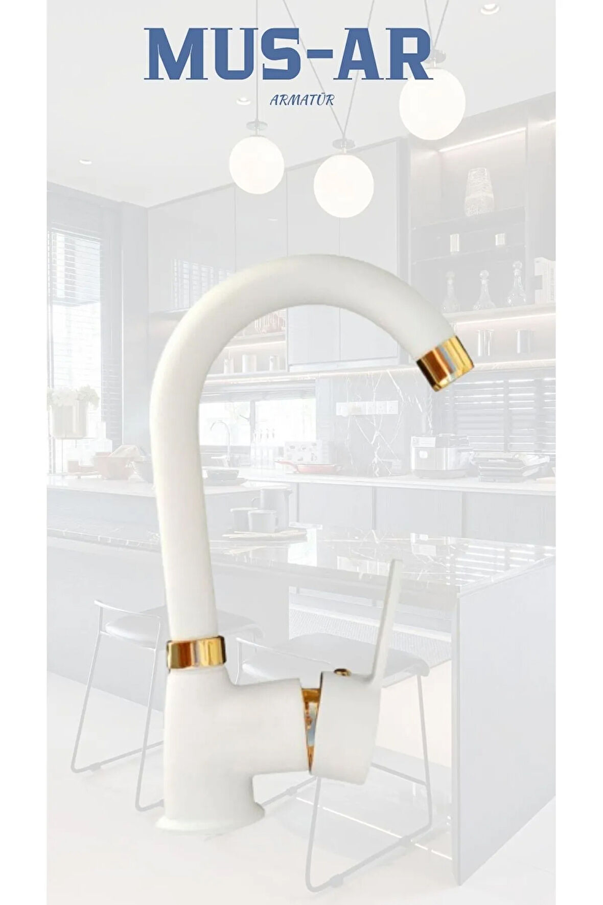 Beyaz Gold Armut Gövdeli Lavabo Bataryası