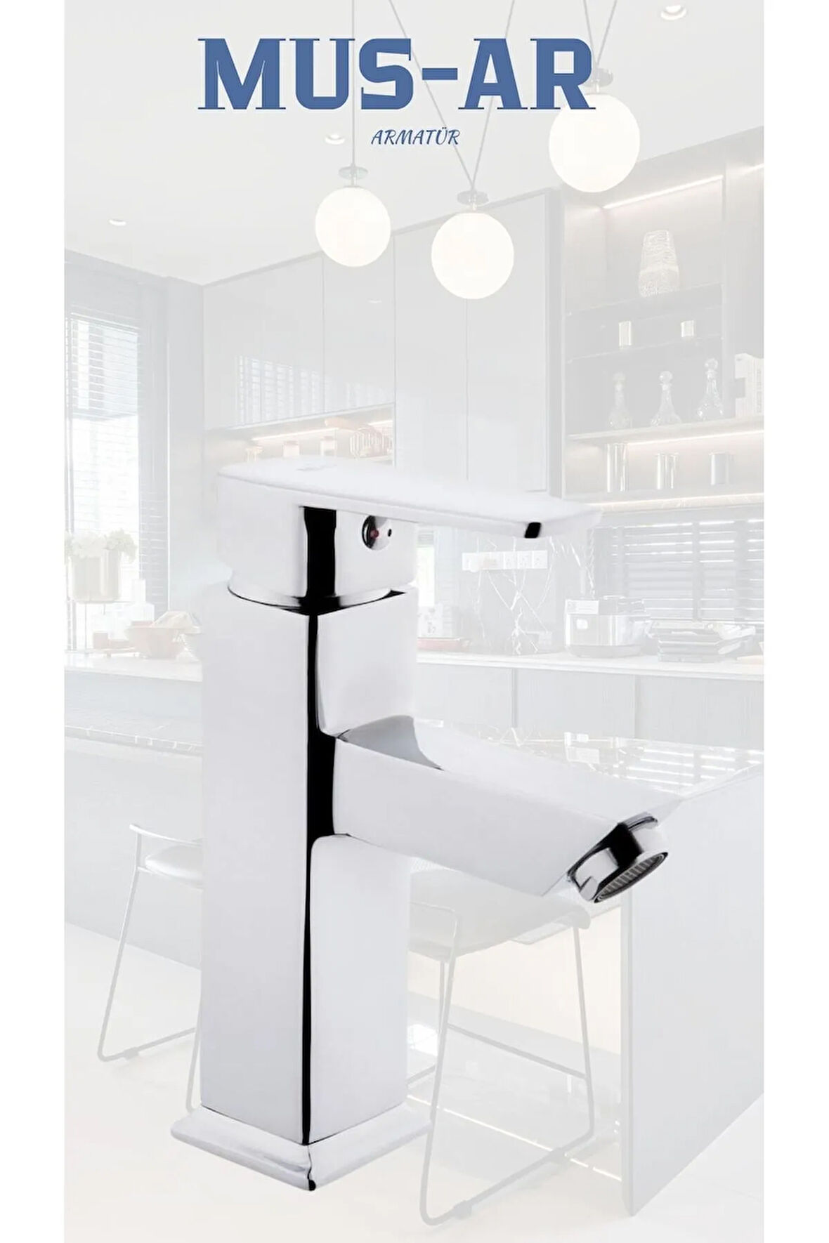 Krom Kare Sabit Aç Kapa Lavabo Bataryası