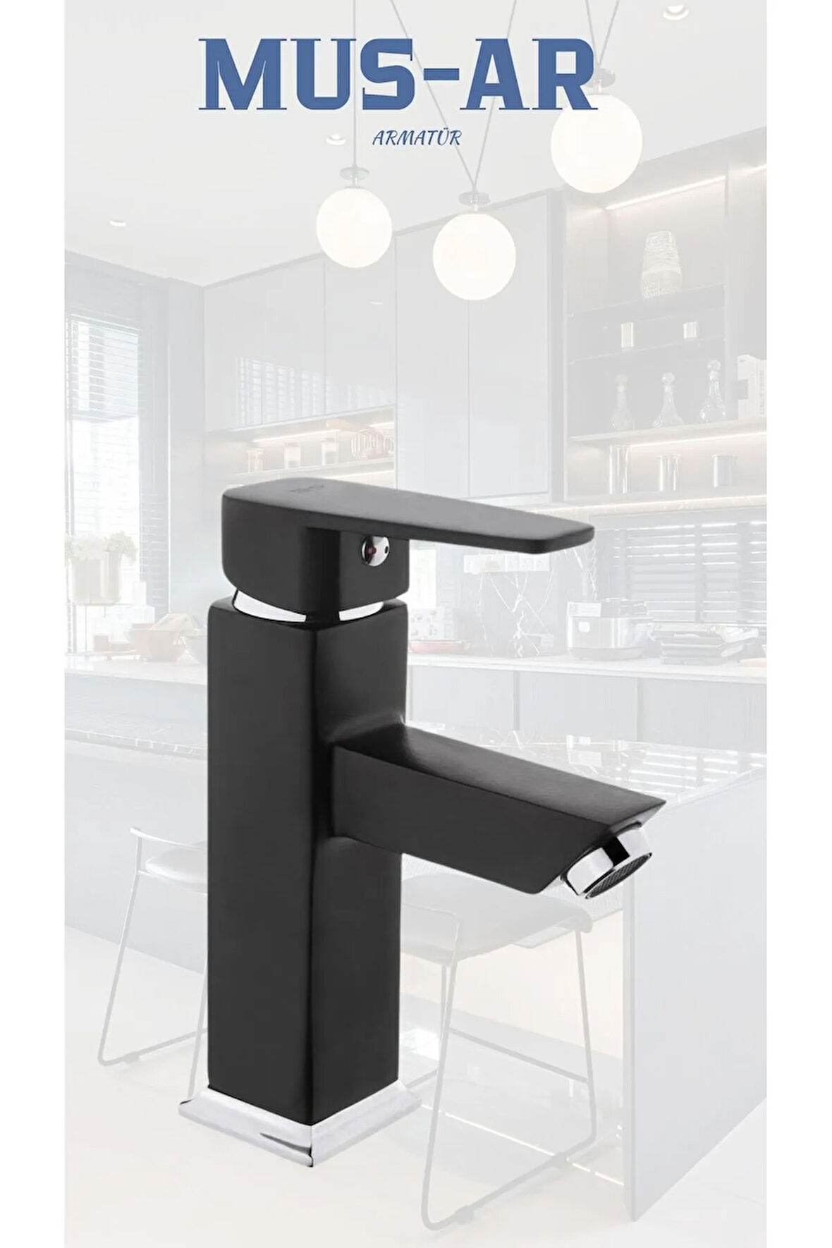 Siyah Kare Sabit Aç Kapa Lavabo Bataryası