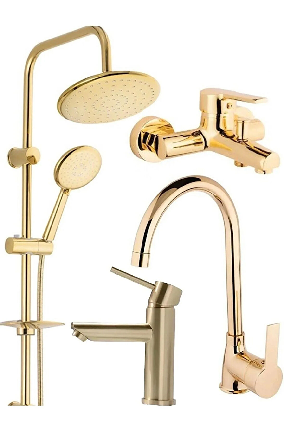 Gold Altın Kare Robot Duş Seti, Banyo, Mutfak Eviye Ve Lavabo Bataryası Musluğu 4'lü Set