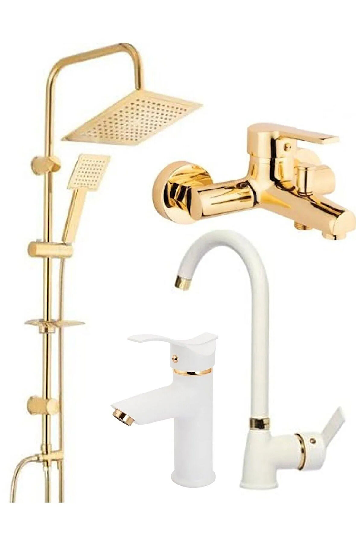 Gold Kare Robot Seti, Banyo Ve Beyaz Gold Kartal Lavabo Mutfak Eviye Bataryası Musluğu
