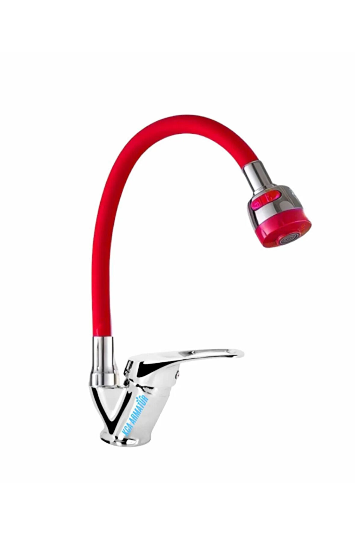 Kırmızı Spiral Oynar Hareketli 2 Fonksiyonlu Borulu Mutfak Eviye Bataryası Musluğu Çeşmesi