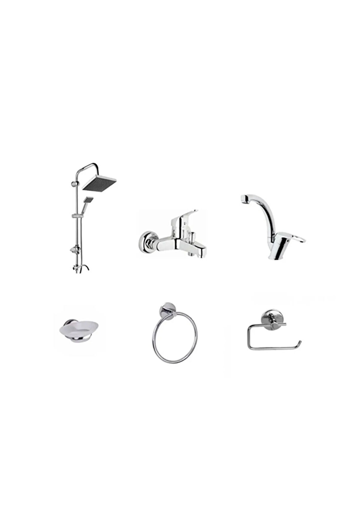 Robot Duş Seti Banyo Bataryası Lavabo Bataryası Sabunluk Havluluk Wc Kagıtlık 6'lı Set