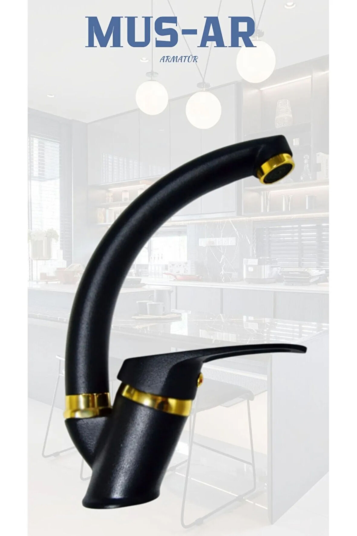 Siyah Gold Çift Su Girişli Lavabo Bataryası