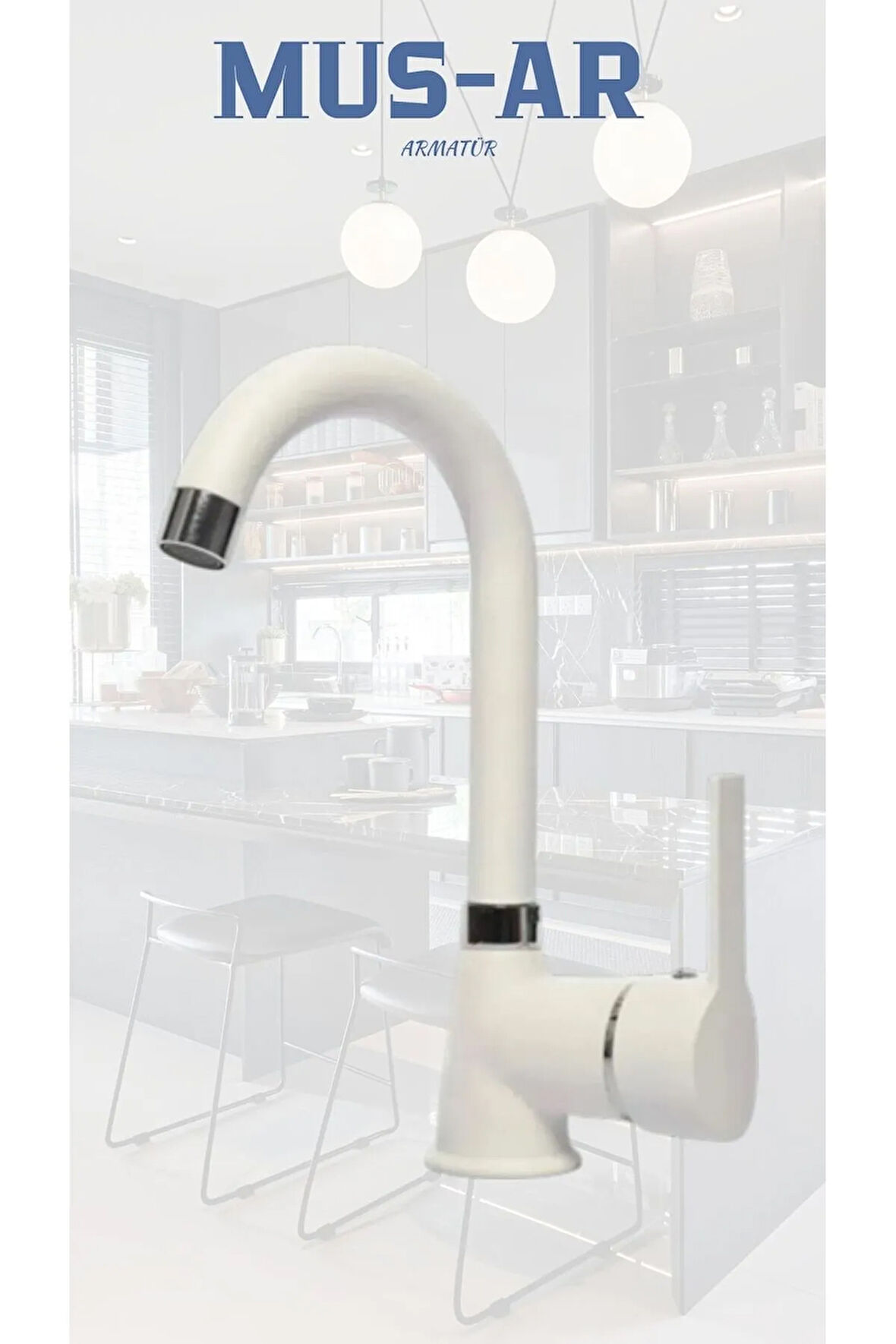 Beyaz Gold Armut Gövdeli Lavabo Bataryası