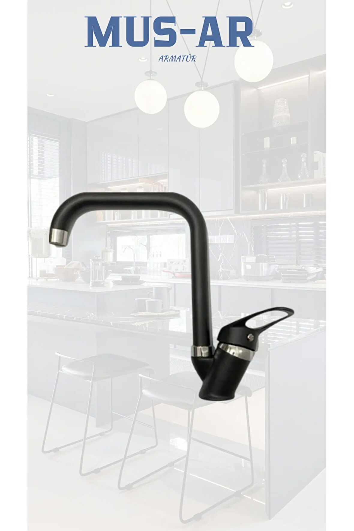 Siyah Krom Köşe Borulu Eviye Bataryası