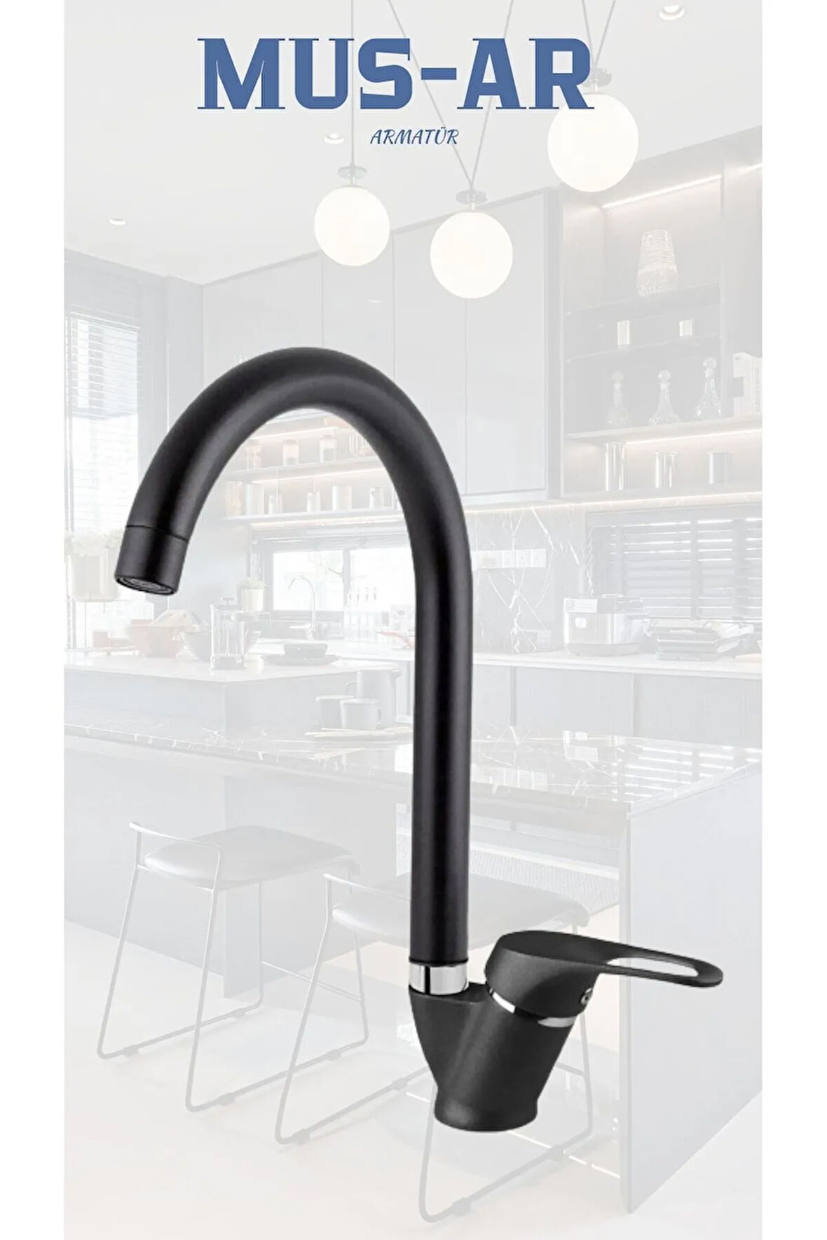 Siyah Krom Çift Su Girişli Eviye Bataryası