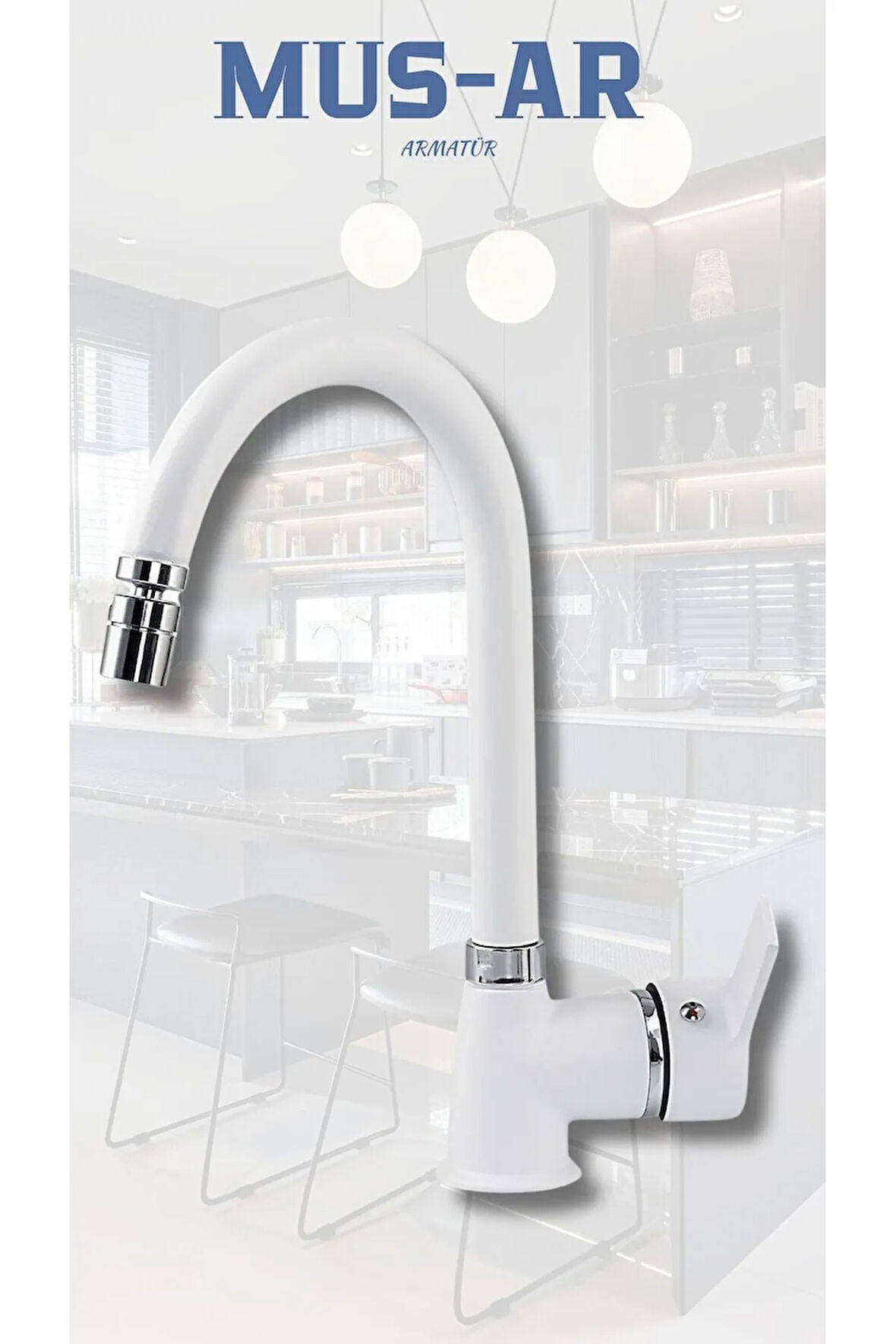 Beyaz Krom Oynar Başlıklı Mutfak Eviye Bataryası