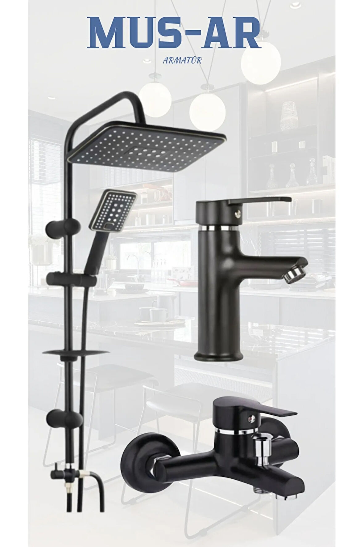 Siyah Duş Robotu- Eviye Bataryası-Banyo Bataryası Set