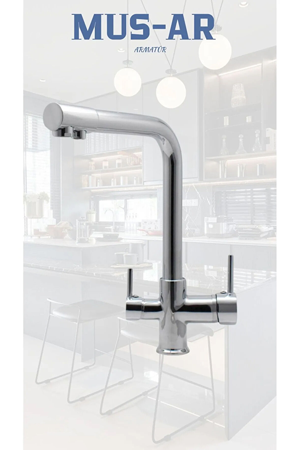 3 Yollu Musluk Arıtıcı Musluğu Krom Arıtmalı Mutfak Bataryası