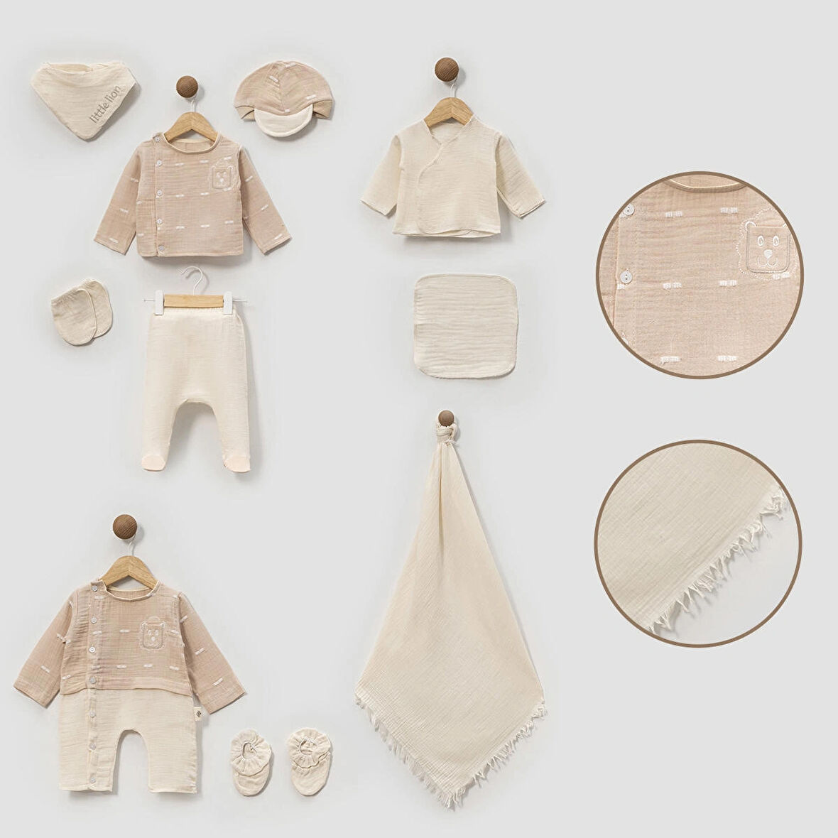 ERKEK BEBEK BEBLY 0-3 AY ASLLAN NAKIŞLI MÜSLİN SET 10 LU