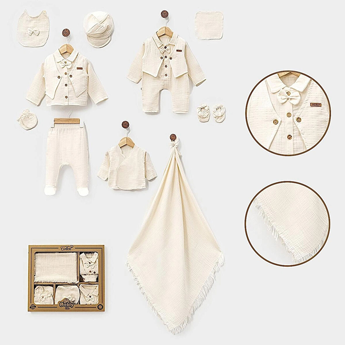 ERKEK BEBEK MÜSLİN PAPYONLU SET 0-3 AY