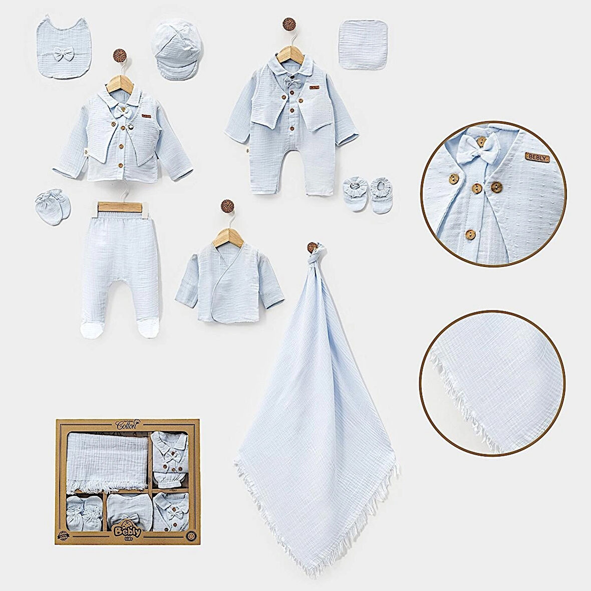 ERKEK BEBEK MÜSLİN PAPYONLU SET 0-3 AY