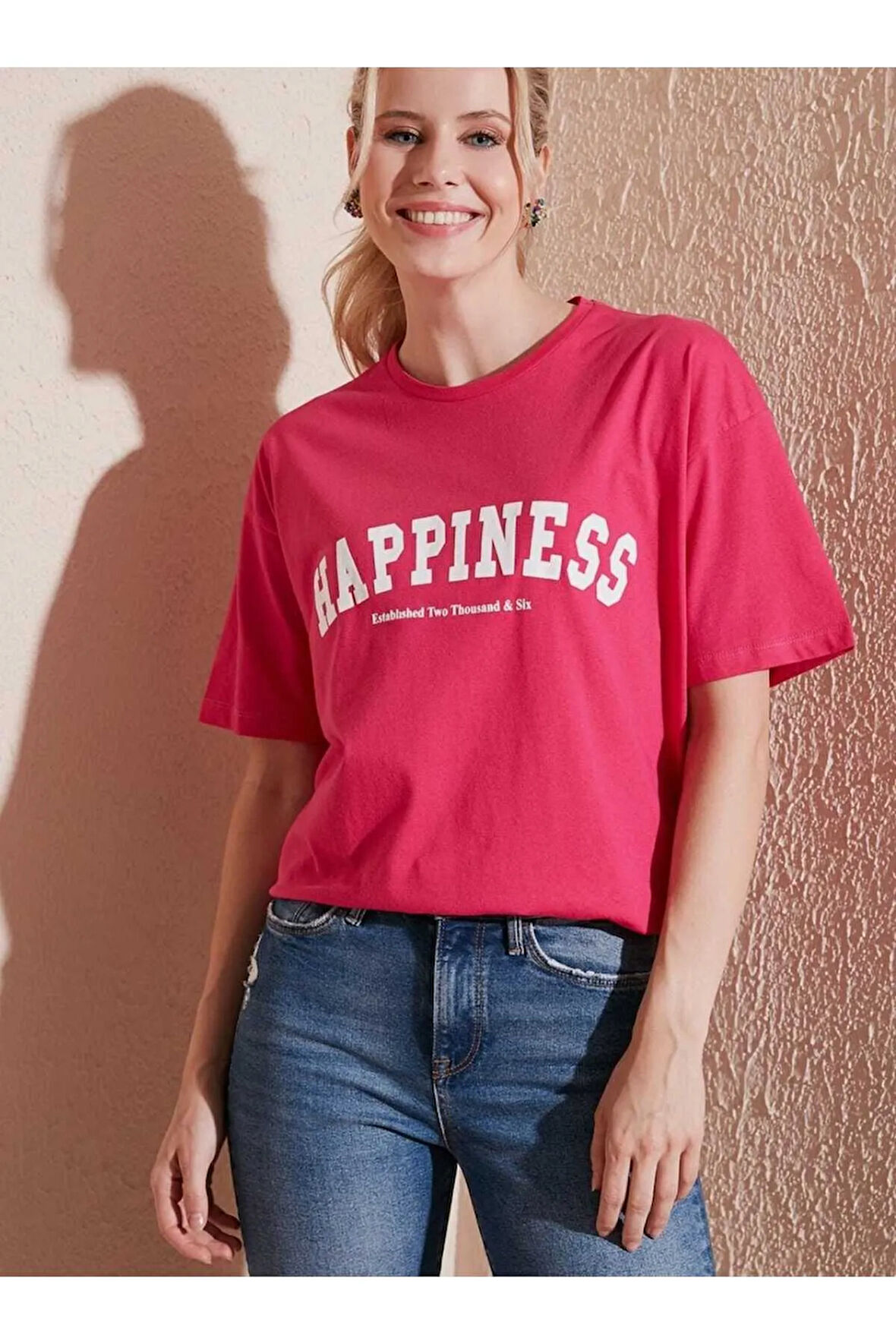 MALKOÇBEY  HAPPINNES BASKILI OVERSİZE UNİSEX BASİC T-ŞHİRT