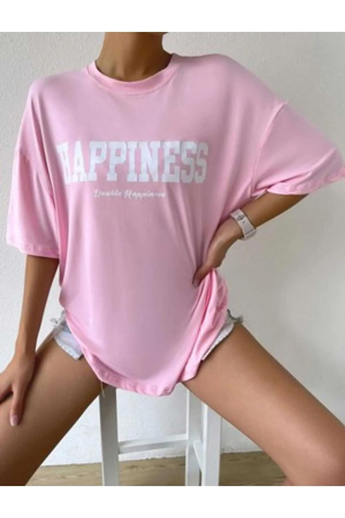 MALKOÇBEY  HAPPINNES BASKILI OVERSİZE UNİSEX BASİC T-ŞHİRT