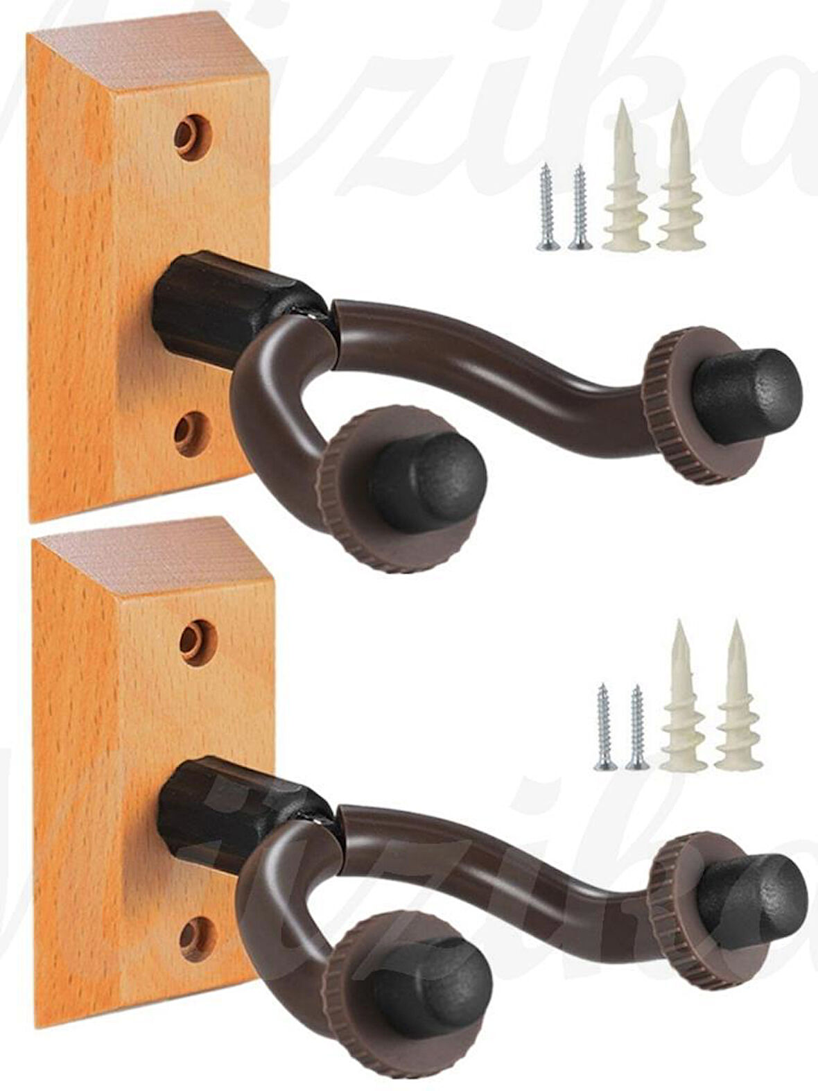 Gitar Bağlama Ukulele Duvar Askısı 2 Adet Standı Ahşap Yüzey + Dübel ve Vida dahil