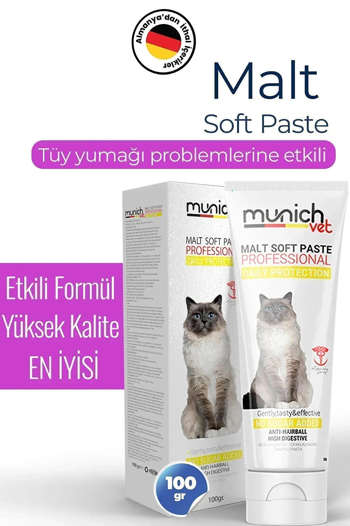 Munich Vet Malt Pasta Kediler İçin Tüy Yumağını Önleyici Macun - Memnuniyet Garantili (100 GR)