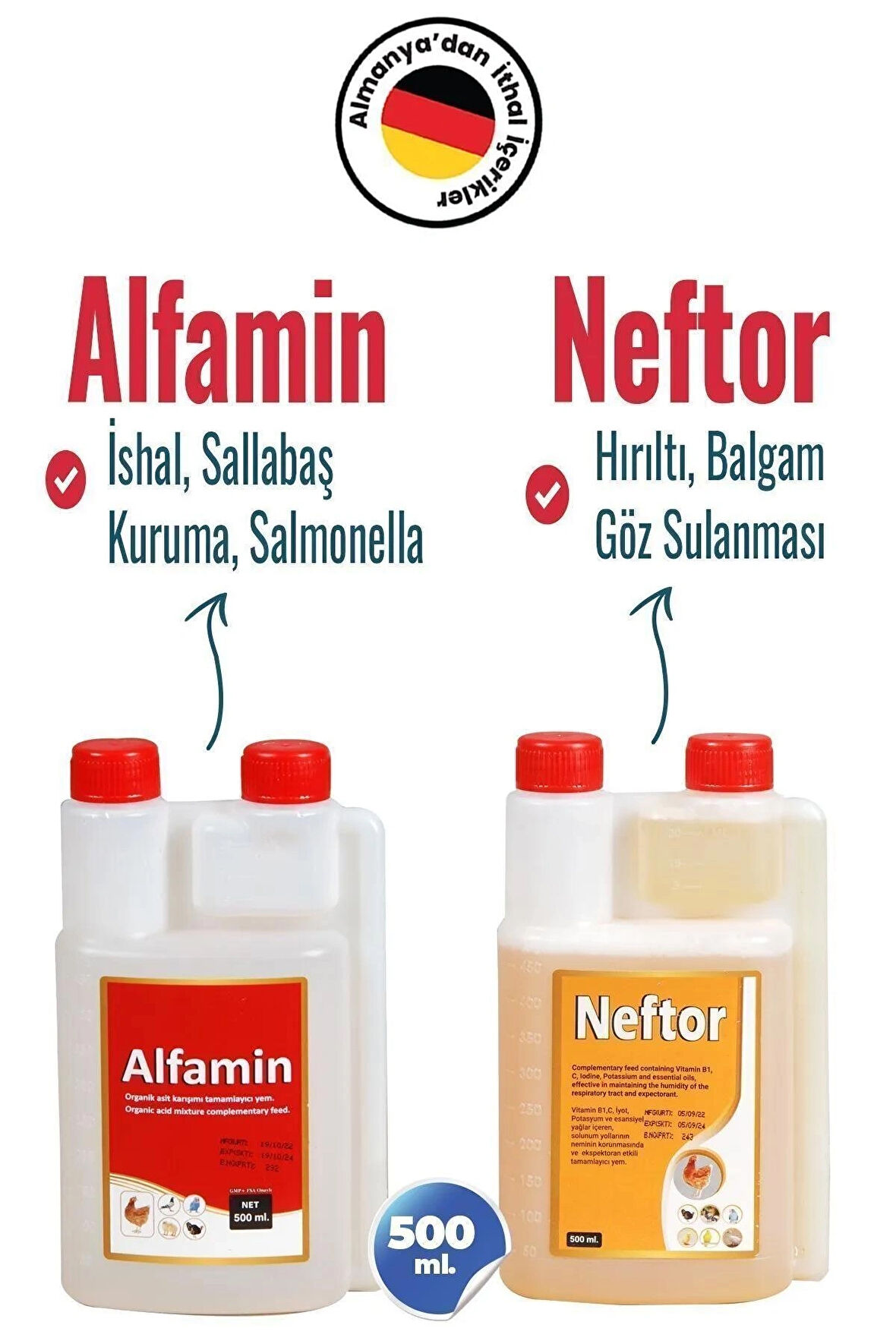 Munich Vet 2li Set Kuşlar Alfamin İshal + Neftor Hırıltı Seti (500 Ml)