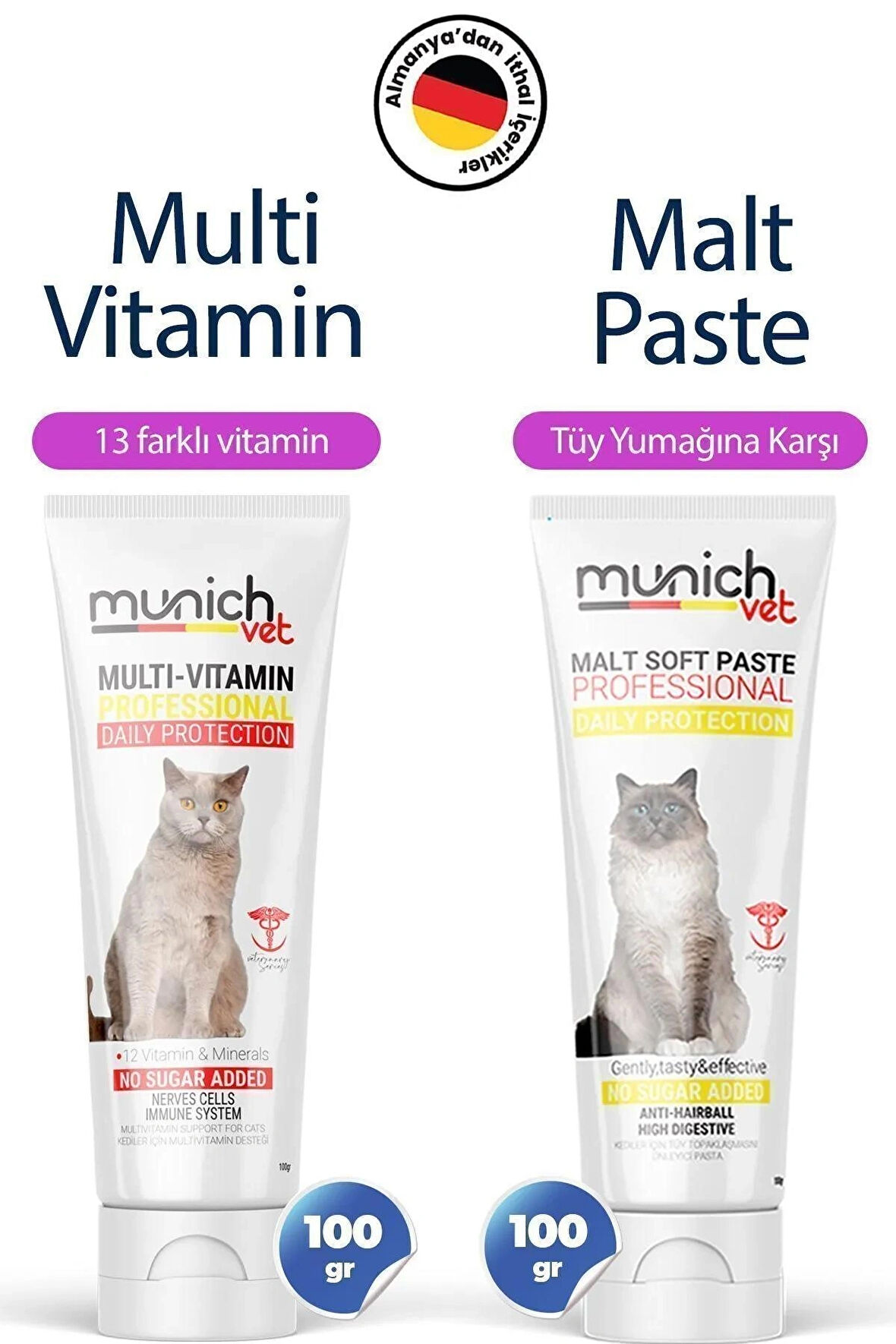 Munich Vet 2'li Set Multi Vitamin Paste (100 gr) Malt Paste Tüy Yumağı Önleyici (100 gr) (MEMNUNİYET GARANTİLİ)