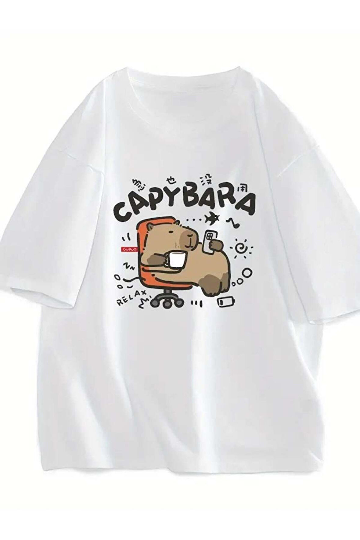 Y2k  Capybara Unisex Beyaz Oversize T-shirt