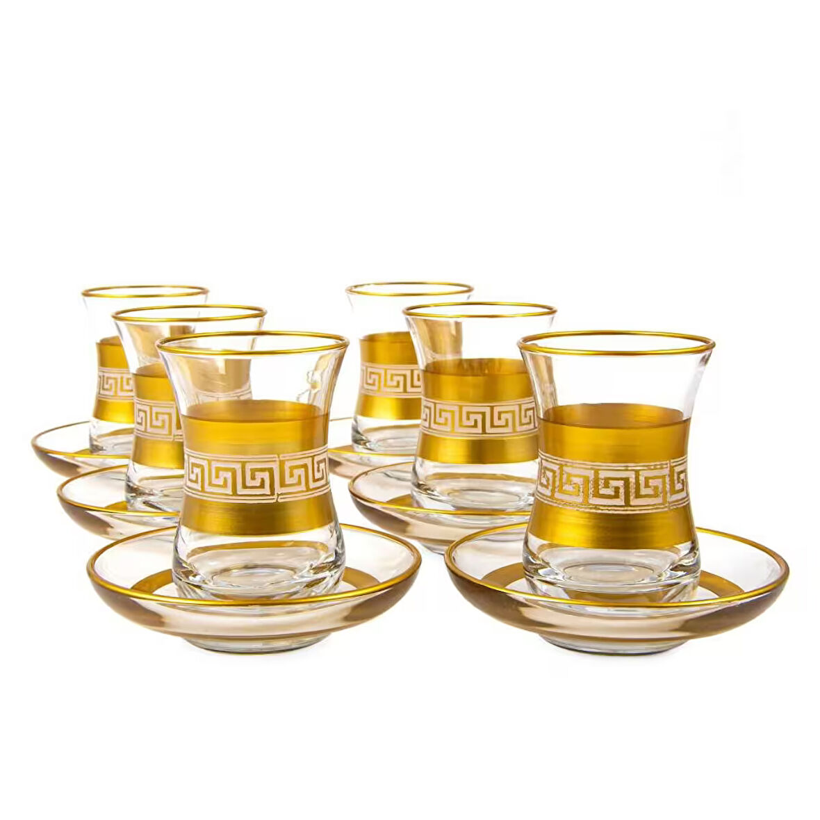 Petek Gravür 6'lı Çay Bardak Seti Gold