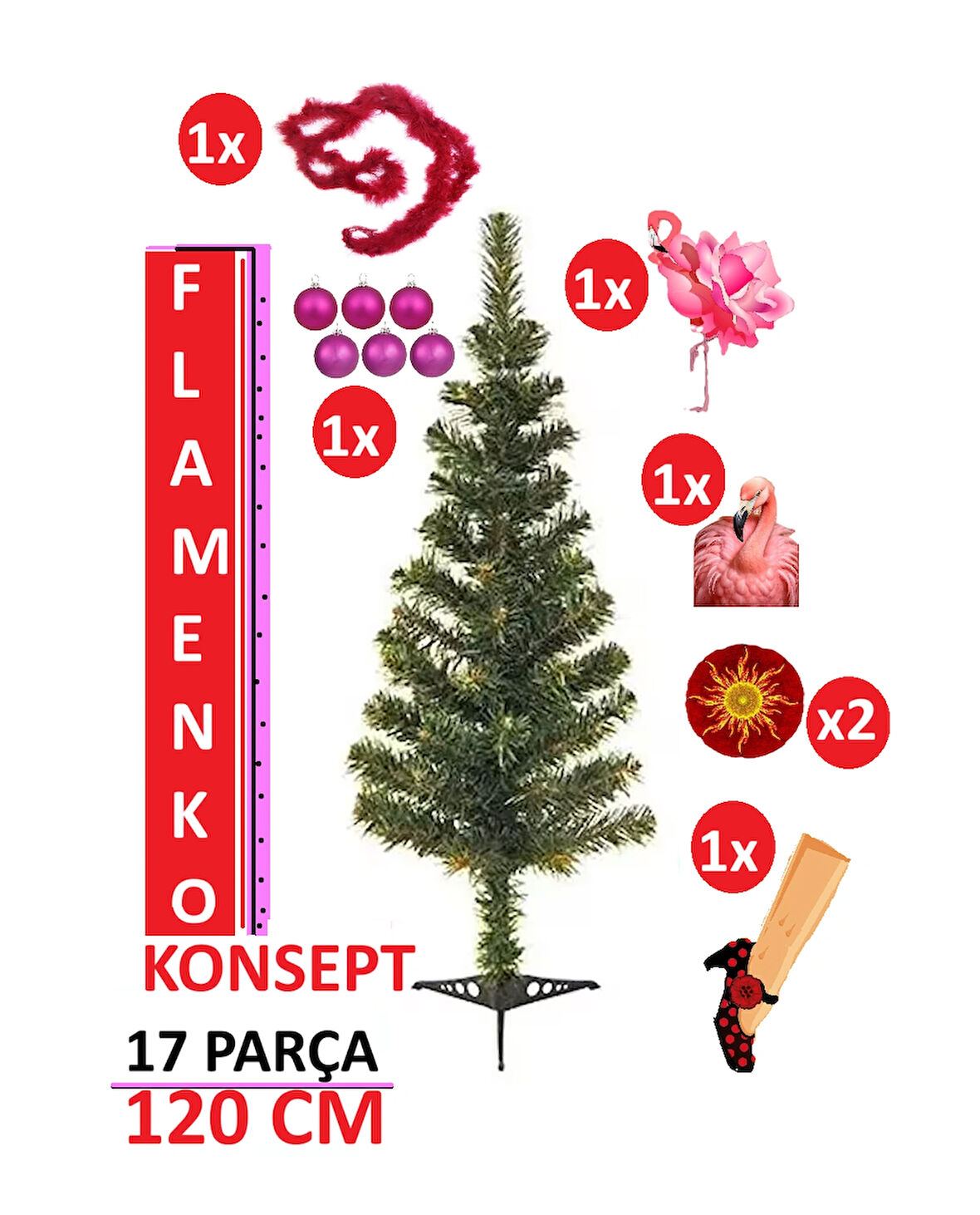 Flamenko Konsept 120 CM Yılbaşı Ağacı Seti