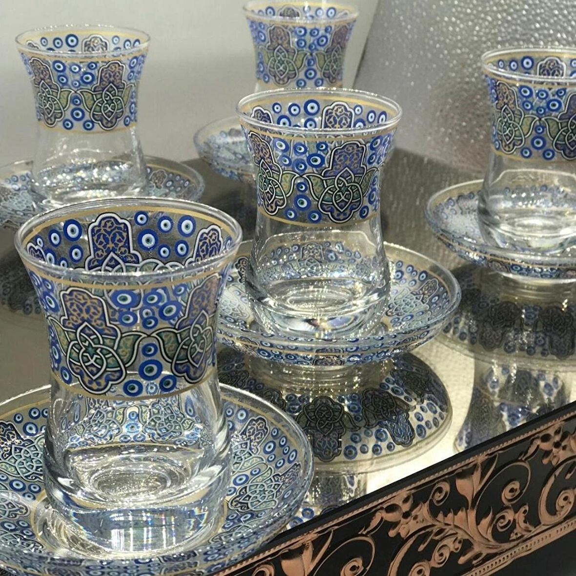 Desenli 6 Kişilik Çay Bardağı Seti