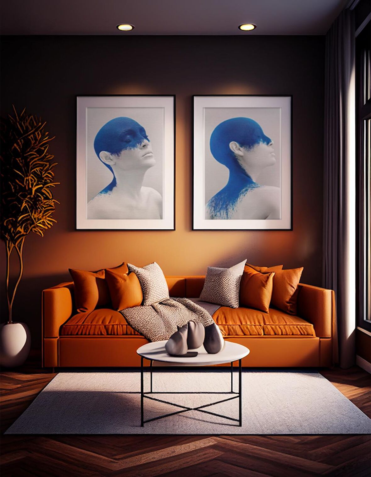 Movas Sanat "2'li Kombin Tablo" | Soyut Mavi-Beyaz Kadın | Mozaik Puzzle | 40x60 | E20203859