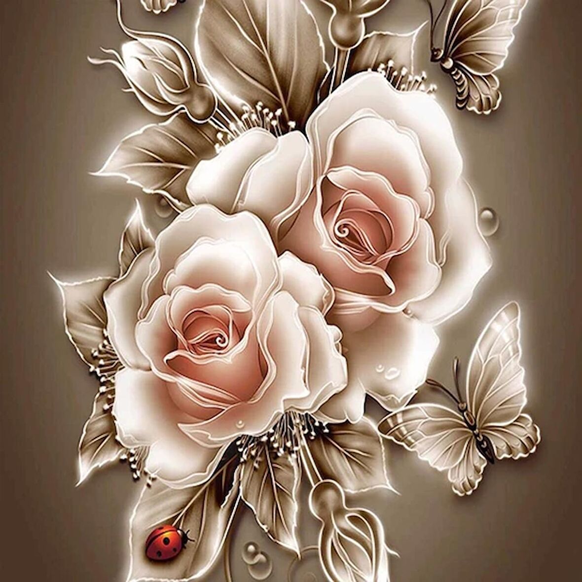 Movas Sanat  Bir Demet Beyaz Gül / Mozaik Puzzle 50X50cm-E20234221