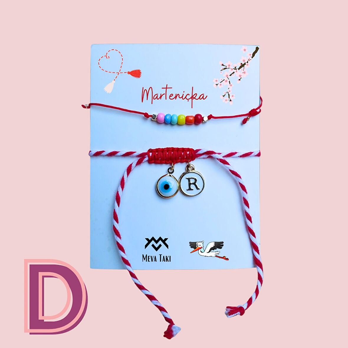 Nazar Boncuğu ve D Harfli Kişiselleştirilmiş Marteniçka Bileklik Kombini