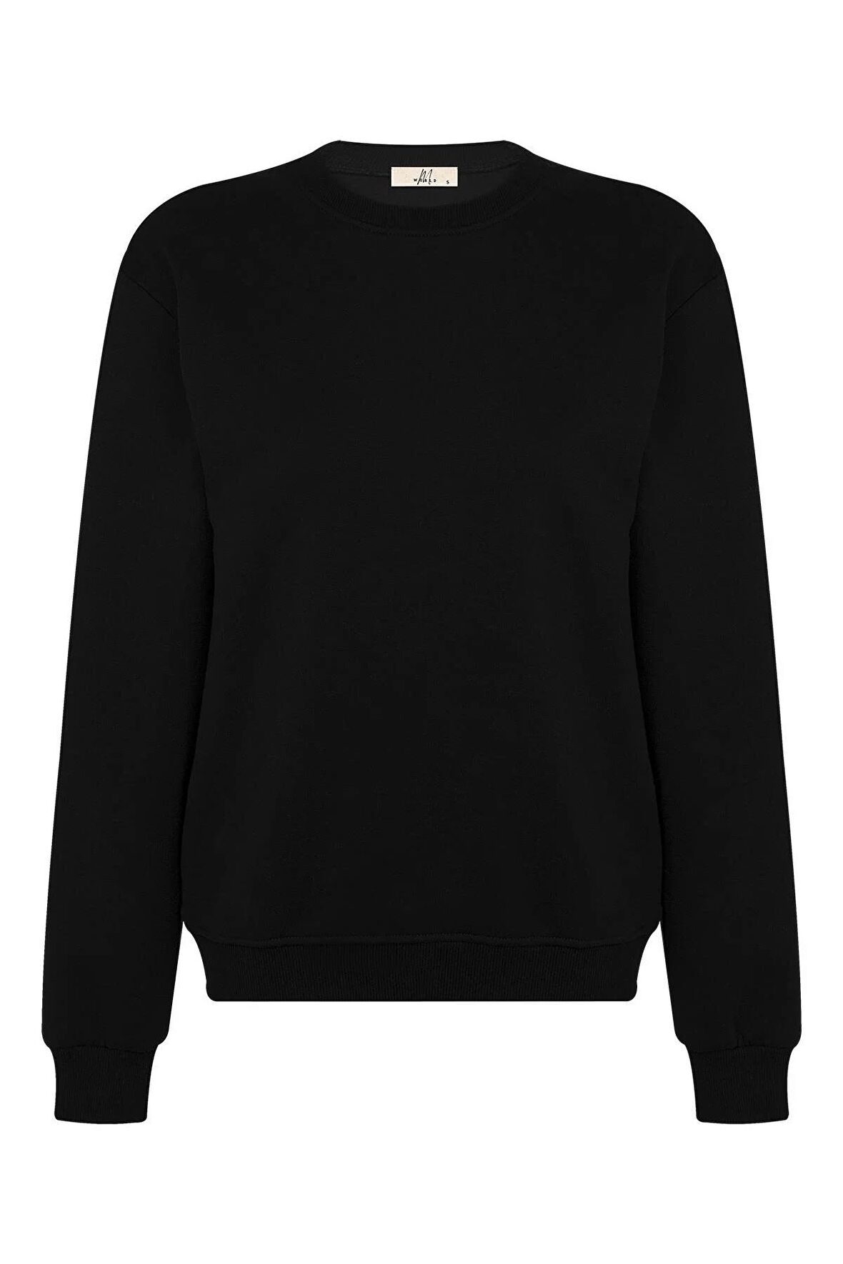 Regular Siyah %100 Pamuklu Yumuşak Basic Unisex Bisiklet Yaka Kalın Düz Baskısız Sweatshirt