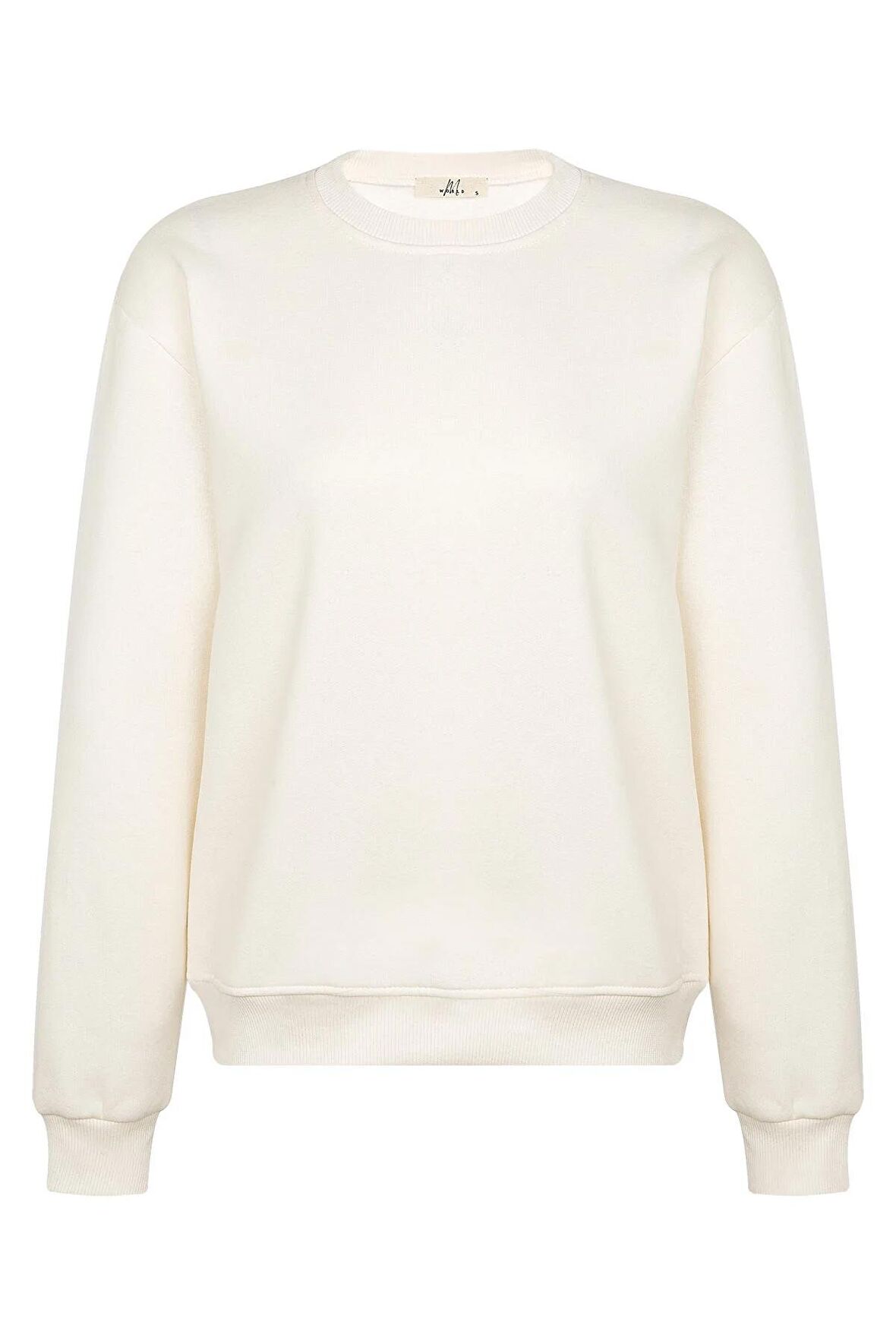 Regular Ekru %100 Pamuklu Yumuşak Basic Unisex Bisiklet Yaka Kalın Düz Baskısız Sweatshirt
