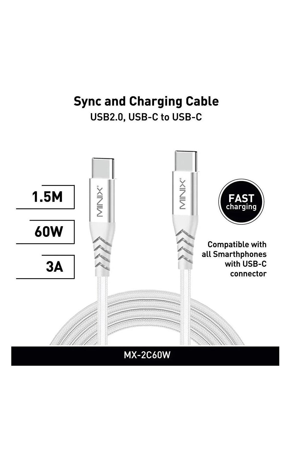 MINIX USB-C TO USB-C 1.5 METRE BEYAZ ŞARJ KABLOSU