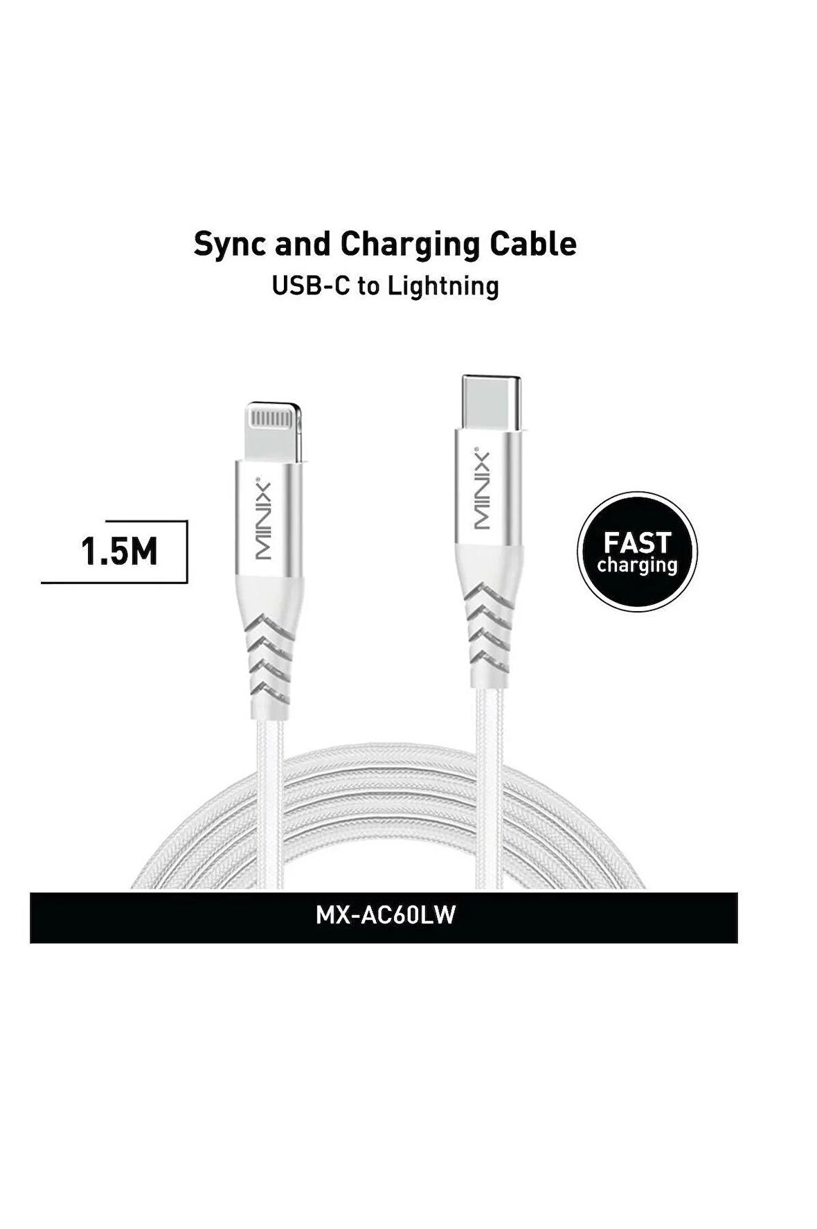 MINIX USB-C TO LIGHTNING 1.5 METRE BEYAZ KABLO