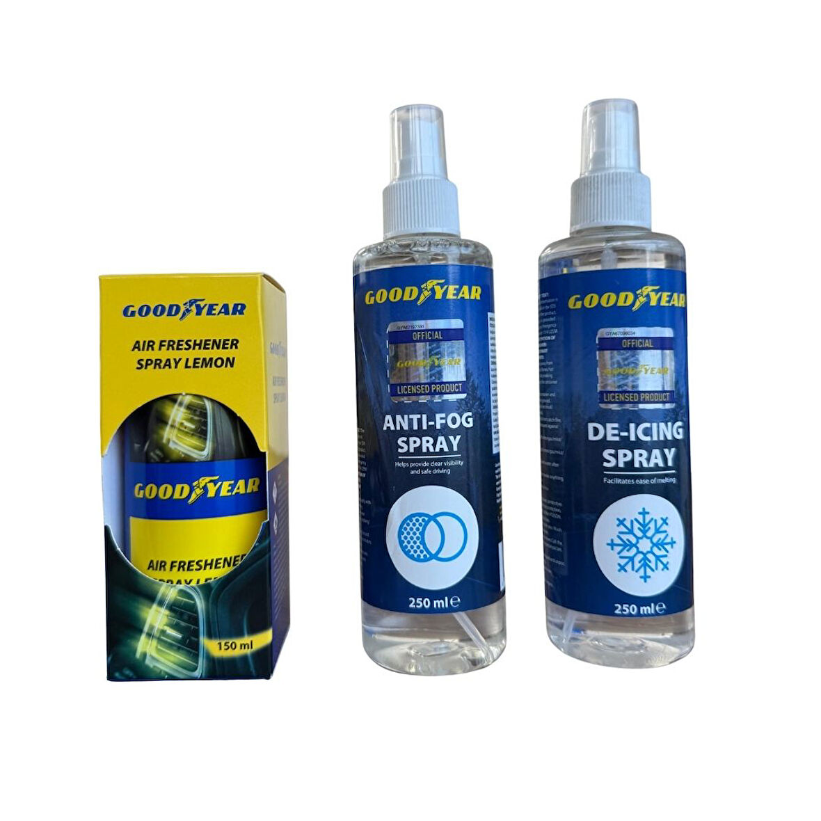 Goodyear Araç Bakım Seti (Buğu Önleyici + Buz Çözücü + Klima Temizleyici)