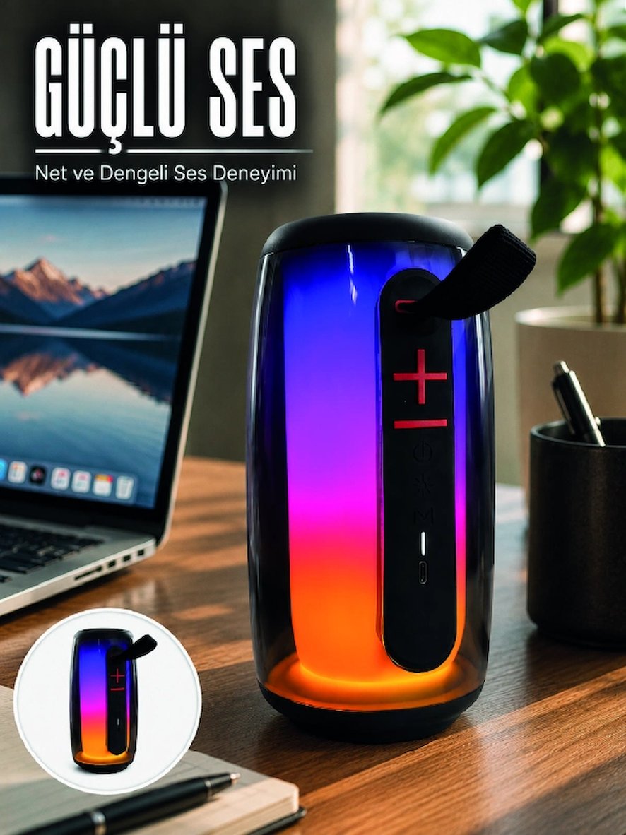 Mey İthalat RGB Işıklı Bluetooth Hoparlör Güçlü Ses Type-C Şarjlı Taşınabilir Kablosuz Speaker