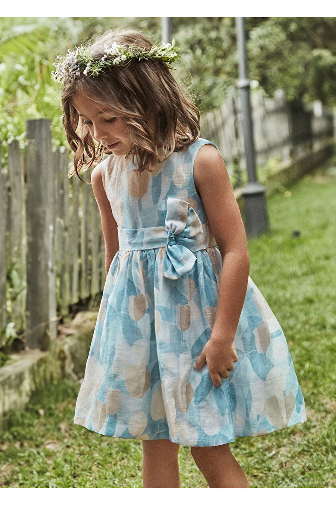 Mayoral Kız Çocuk Çiçek Desenli Astarlı Elbise 3913 Mavi