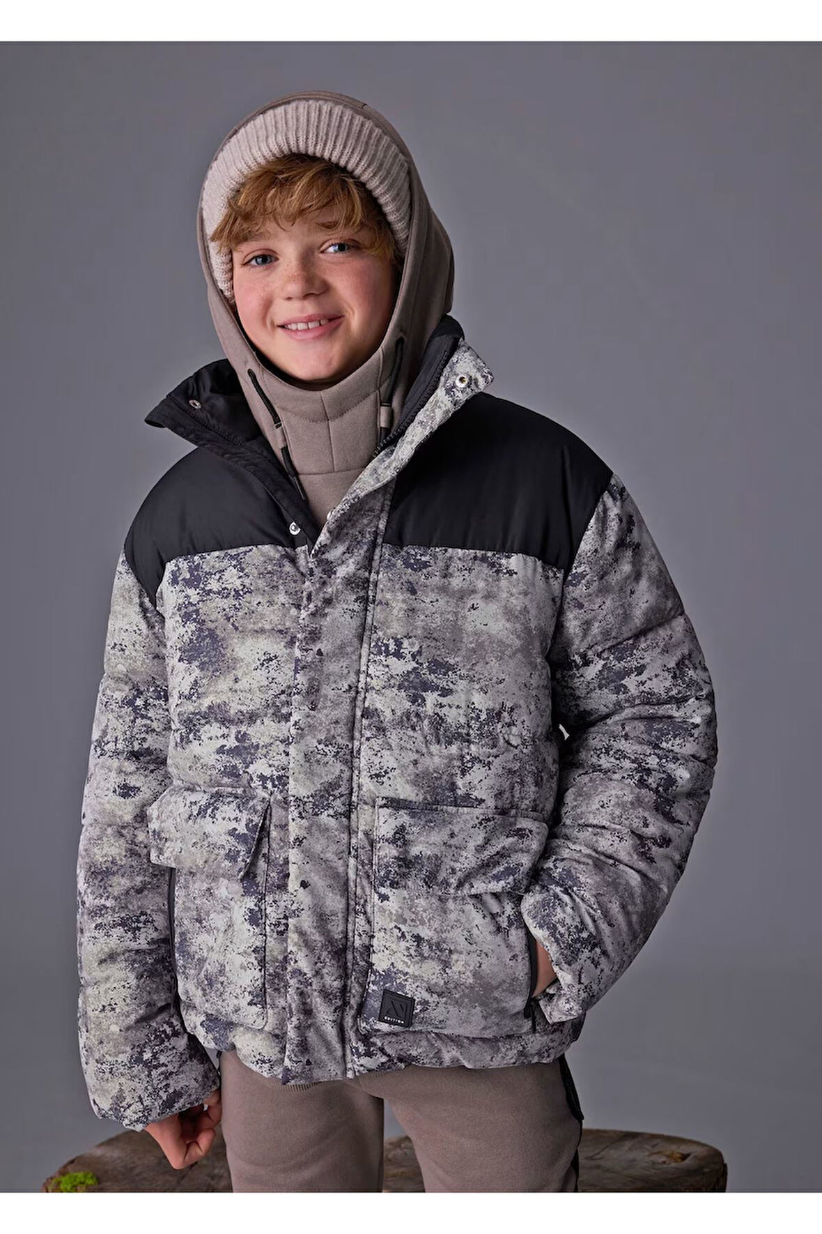 Mayoral Erkek Çocuk Dik Yaka Gizli Kapüşon Dolgulu Mont 7414 Gri