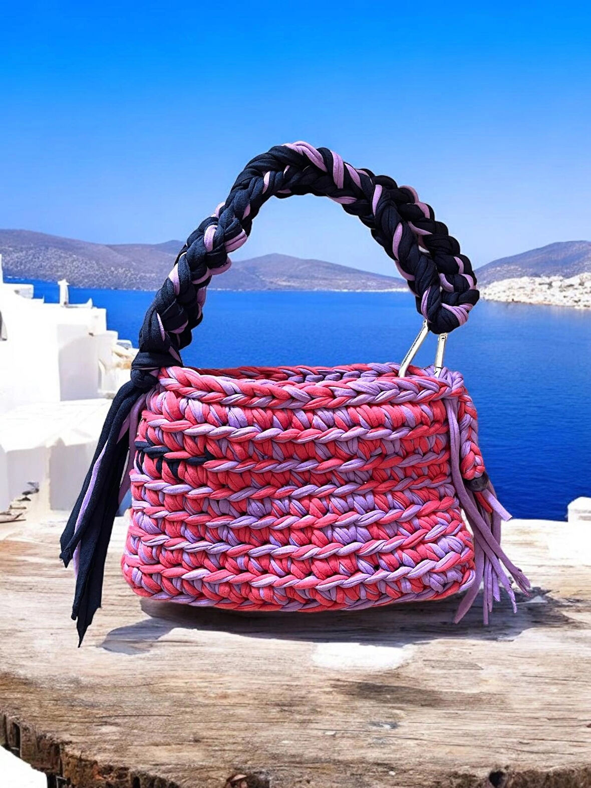 T-shirt Yarn Handmade Crochet El Çantası Clutch