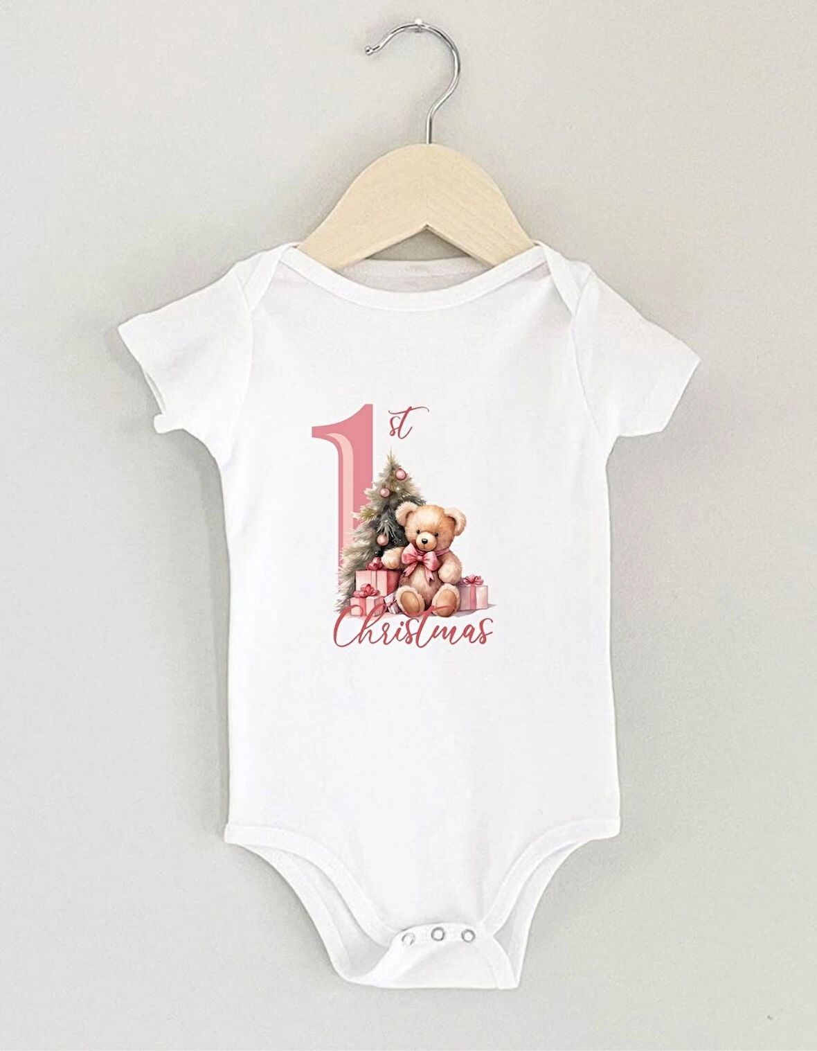 BASKILI Bebek body-bebek zıbın-organik kumaş-bebek tişört-tasarımlı body-YENİ YIL ZIBIN-MY FİRST CHRISTMAS